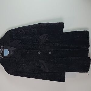 Nine West black fur trench coat Large